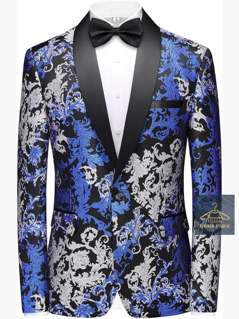 Men's Slim Fit Floral Jacquard Tuxedo Blazer Suit Jacket